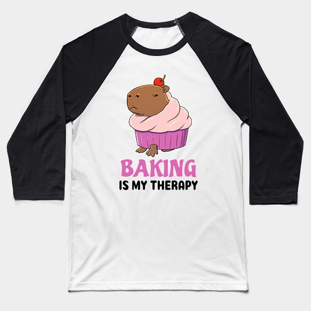 Baking is my therapy Capybara cupcake Baseball T-Shirt by capydays